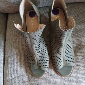 Restricted Olive Green Perforated Peep-Toe Mules